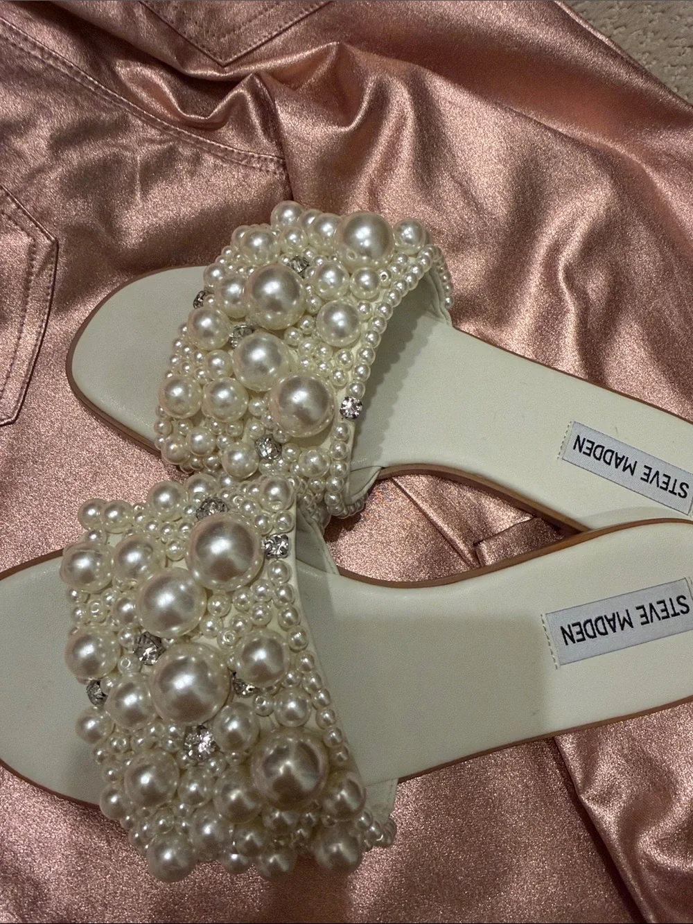Steve Madden Ivory Pearl-Embellished Slide Mules - Picture 3 of 3